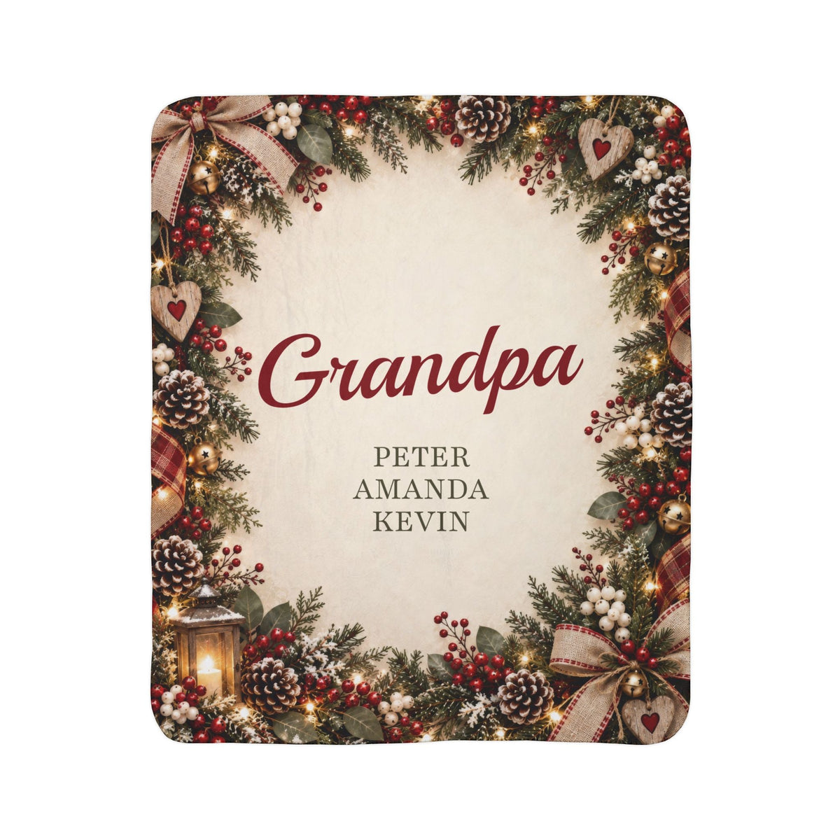 Personalized grandparent sherpa blanket with grandkids names