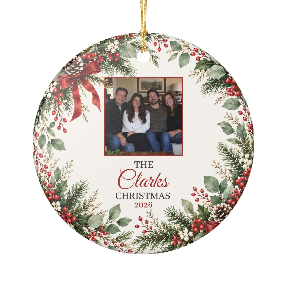 Personalized family photo Christmas ornament with name and year