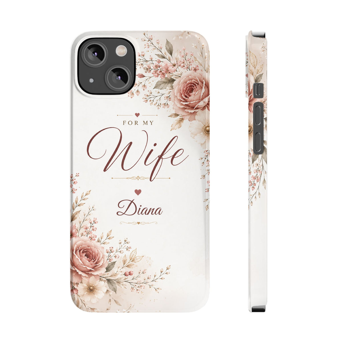Personalized Wife Custom Name Floral Slim Phone Case Romantic Gift for Wife