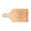 Dad's recipe cutting board, maple paddle board engraved with Dad's Recipe and a script recipe
