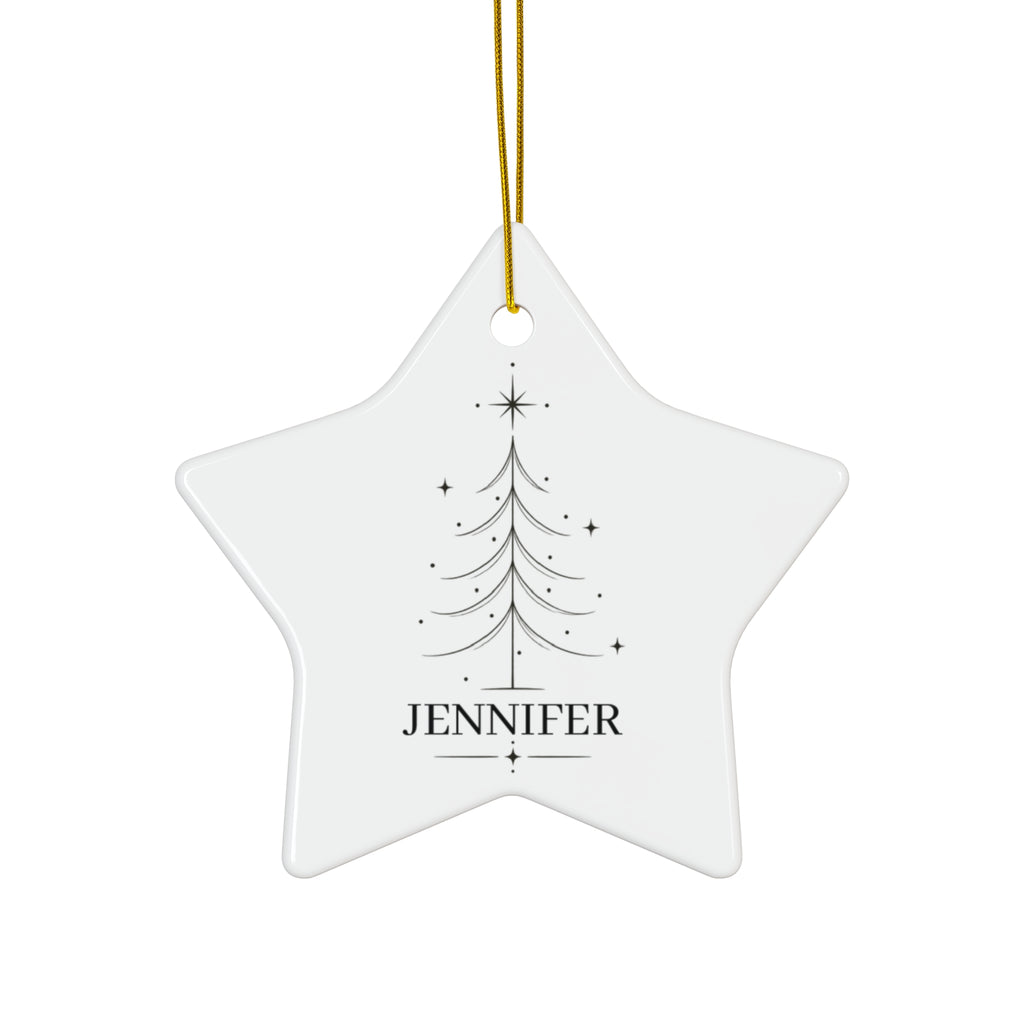 Minimal Christmas tree name ornament in a star shape