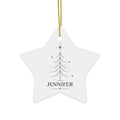 Minimal Christmas tree name ornament in a star shape