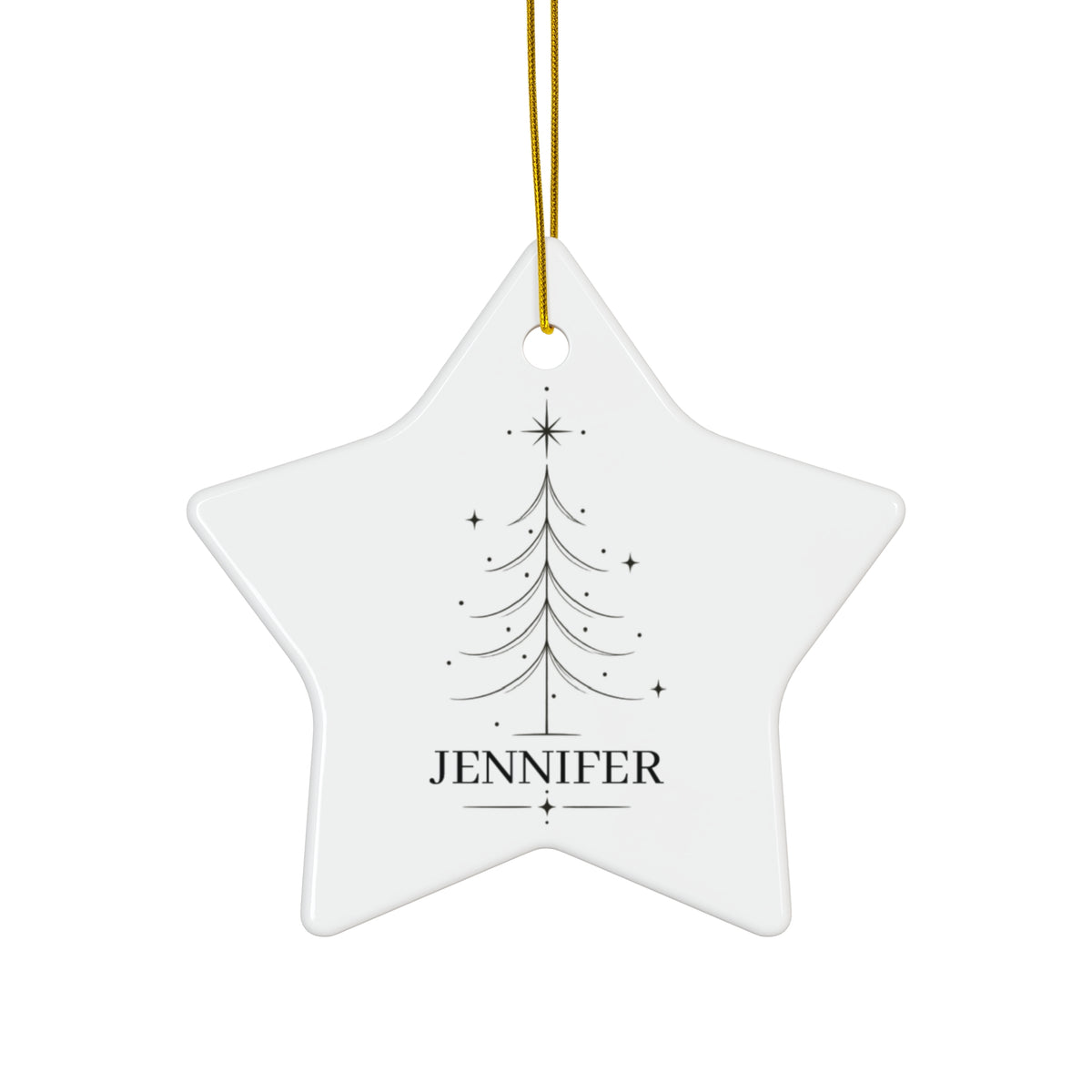Minimal Christmas tree name ornament in a star shape