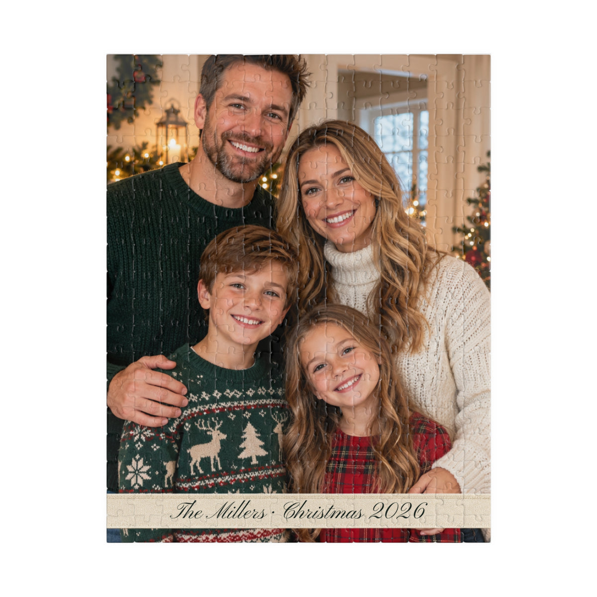 Portrait custom photo puzzle with a family Christmas portrait