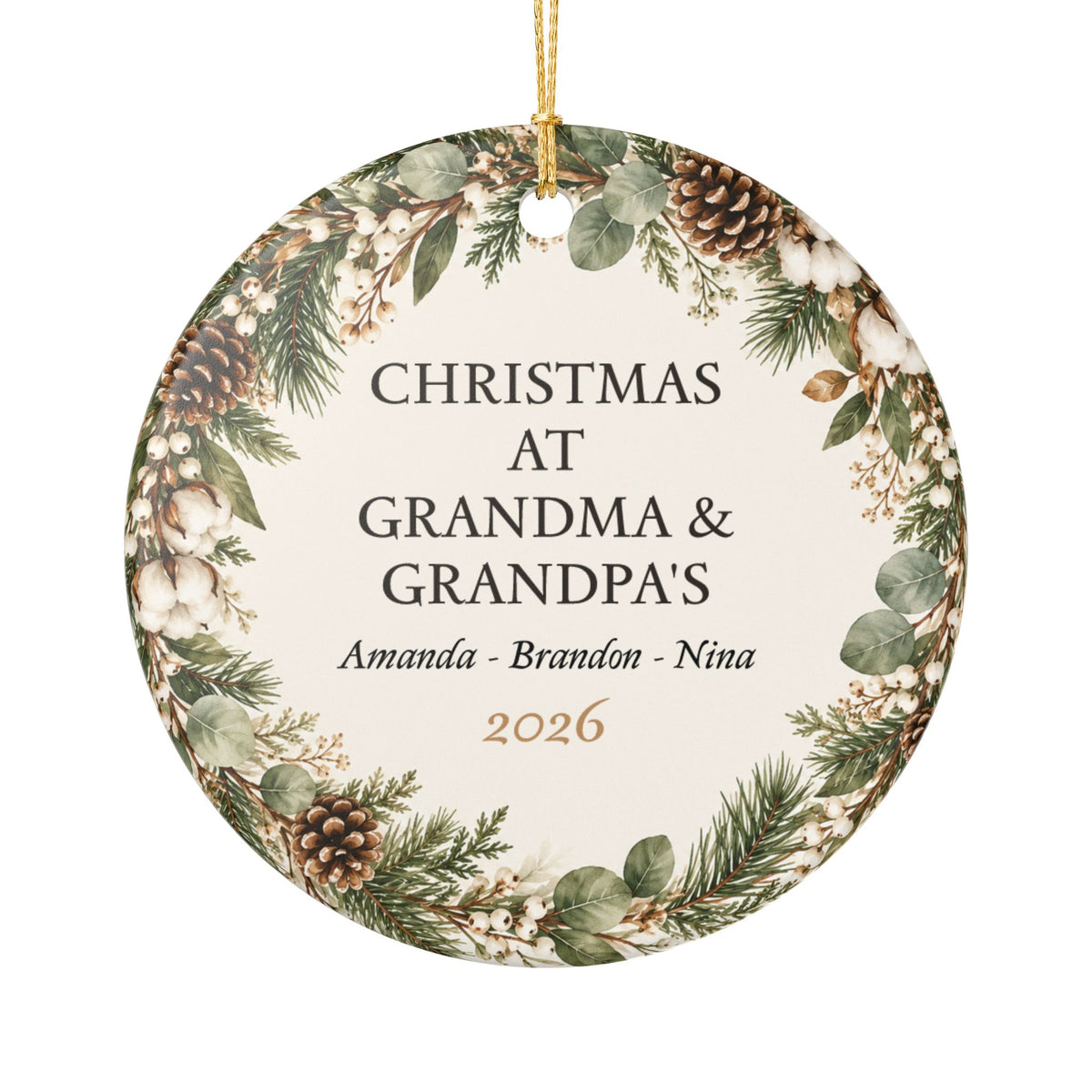 Personalized Grandkids Names Christmas Year Ceramic Ornament Granparents Keepsake