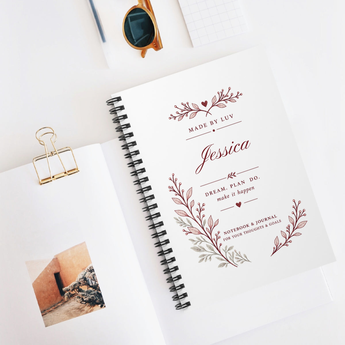 Personalized Name Spiral Notebook Custom Goal Journal Motivational Gift for Her