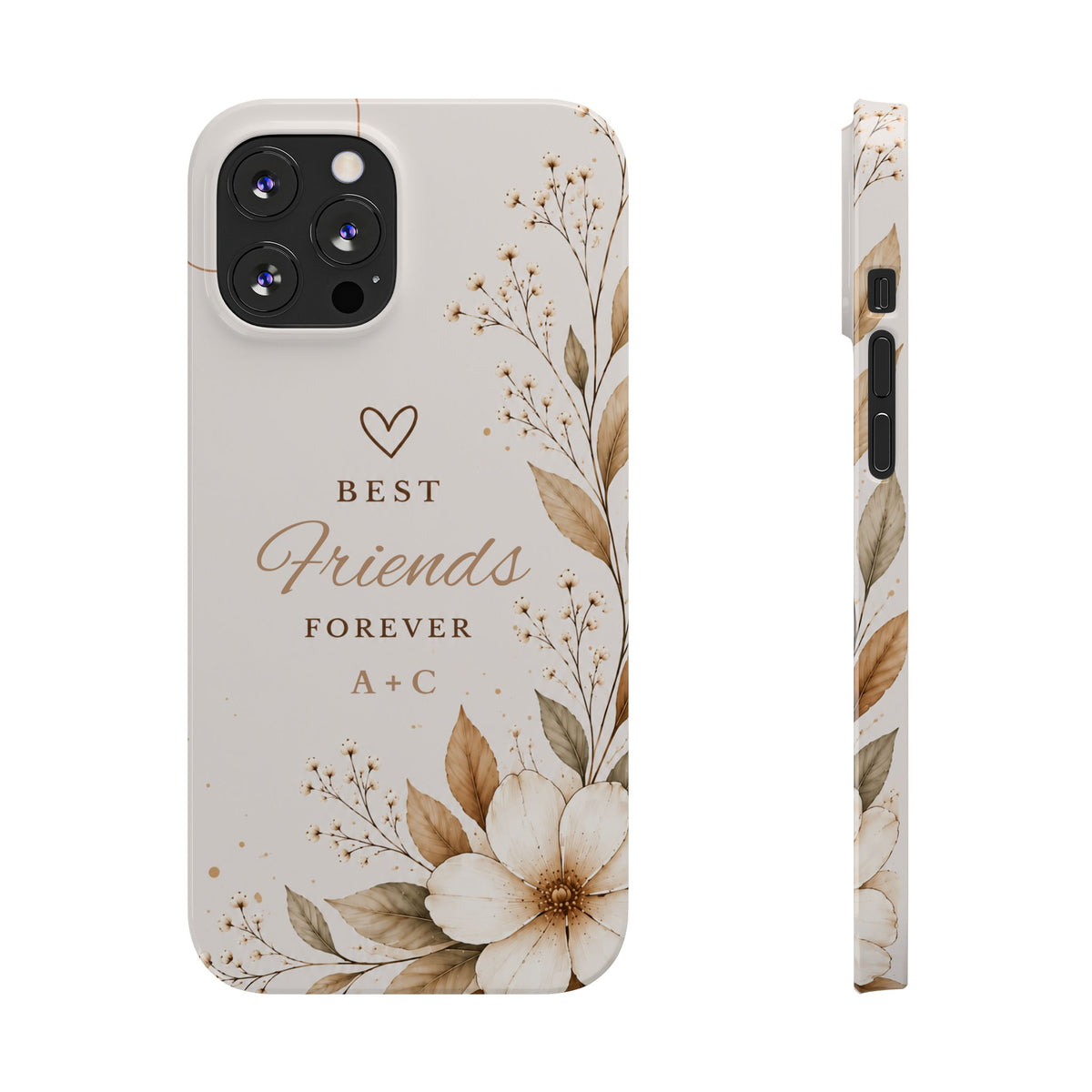 Personalized Best Friends Phone Case, Custom Initials Floral Botanical Friendship Case