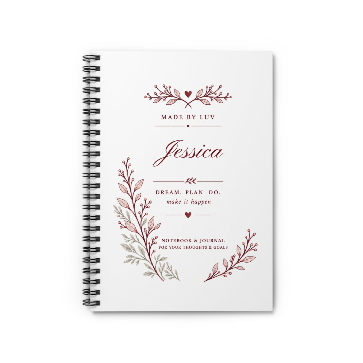 Personalized Name Spiral Notebook Custom Goal Journal Motivational Gift for Her