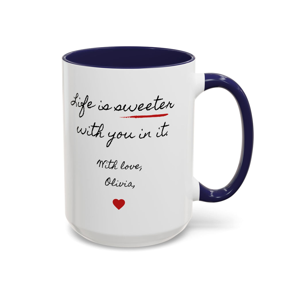 Copy of Personalized Heart Coffee Mug — "[Name], you’re the woman who makes my heart smile" (Accent 11/15oz)