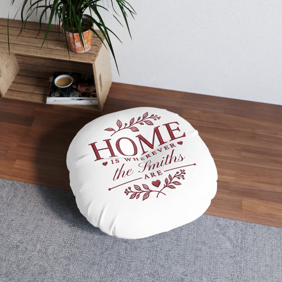 Personalized Family Name Custom Home Quote Tufted Floor Pillow Housewarming Gift