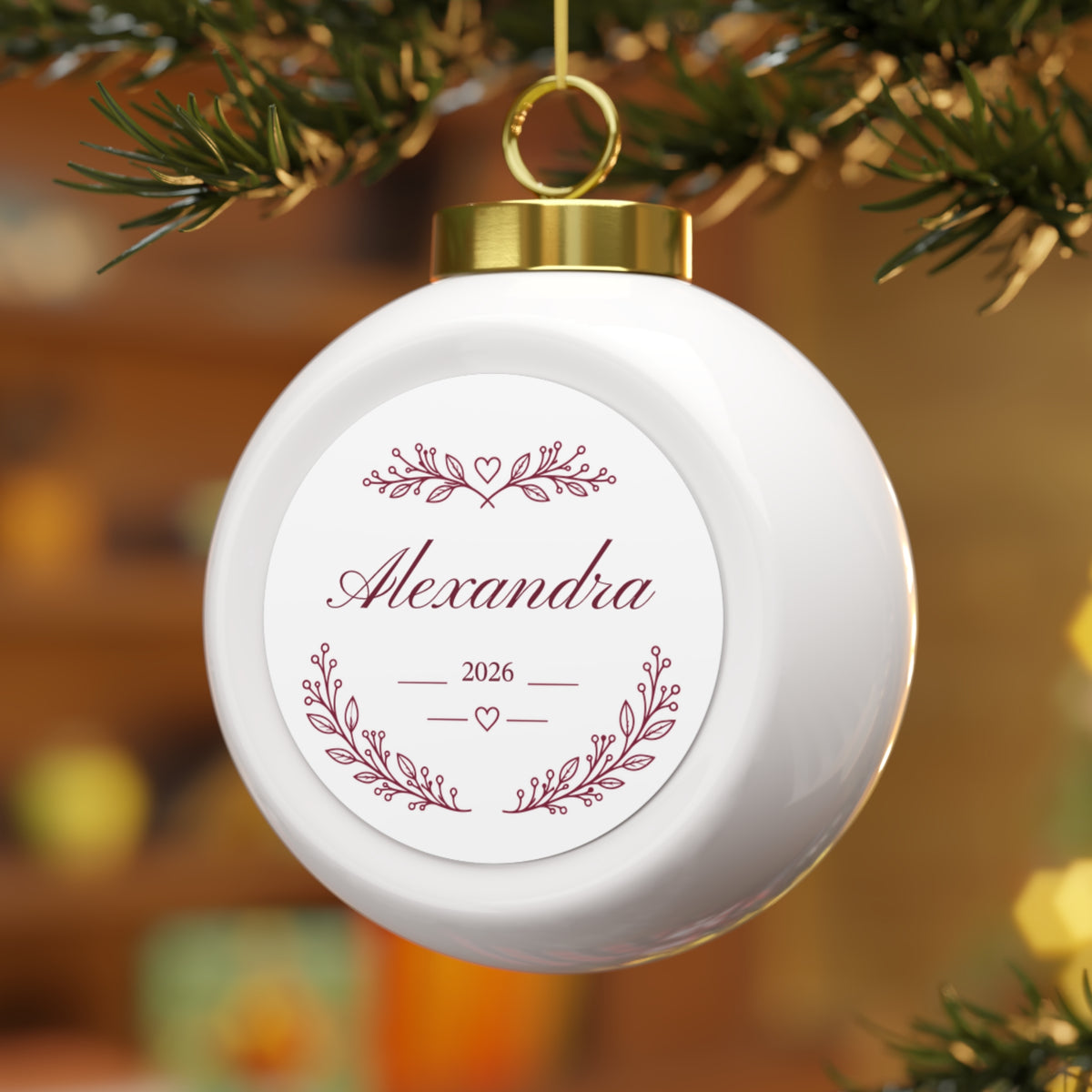 Poinsettia Wreath Christmas Ball Ornament – view 4