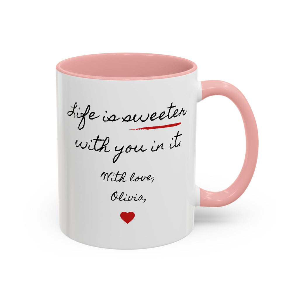 Copy of Personalized Heart Coffee Mug — "[Name], you’re the woman who makes my heart smile" (Accent 11/15oz)