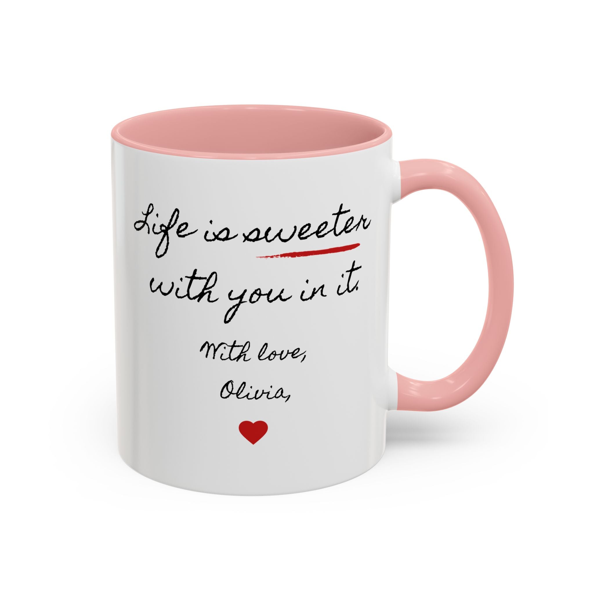 Copy of Personalized Heart Coffee Mug — "[Name], you’re the woman who makes my heart smile" (Accent 11/15oz)