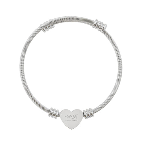 Best friend heart cuff bracelet in silver, full cuff view with heart charm