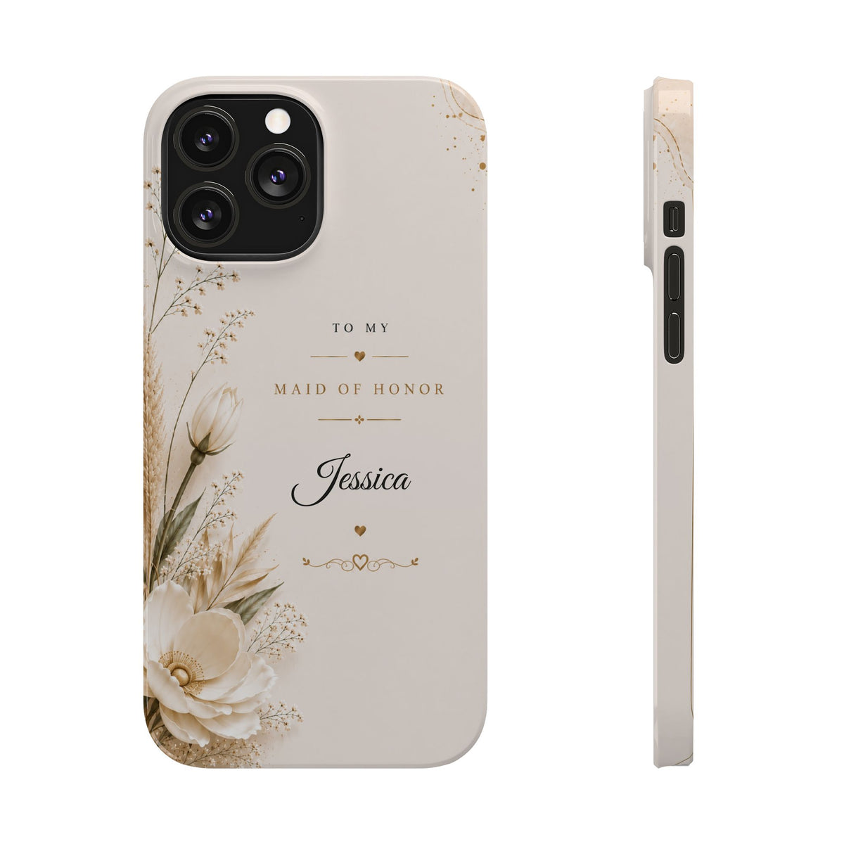 Personalized Maid of Honor Custom Name Floral Slim Case Wedding Party Gift