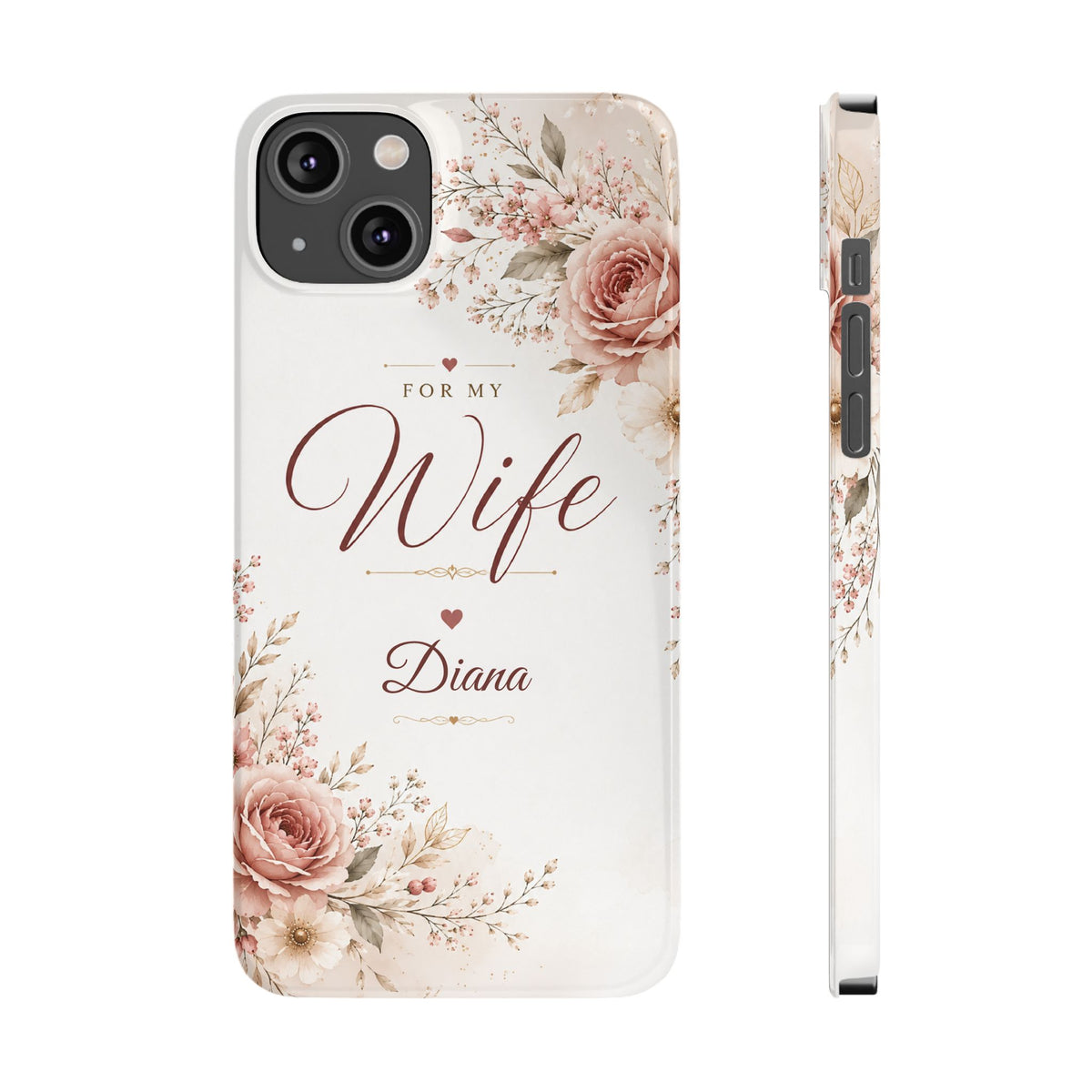 Personalized Wife Custom Name Floral Slim Phone Case Romantic Gift for Wife