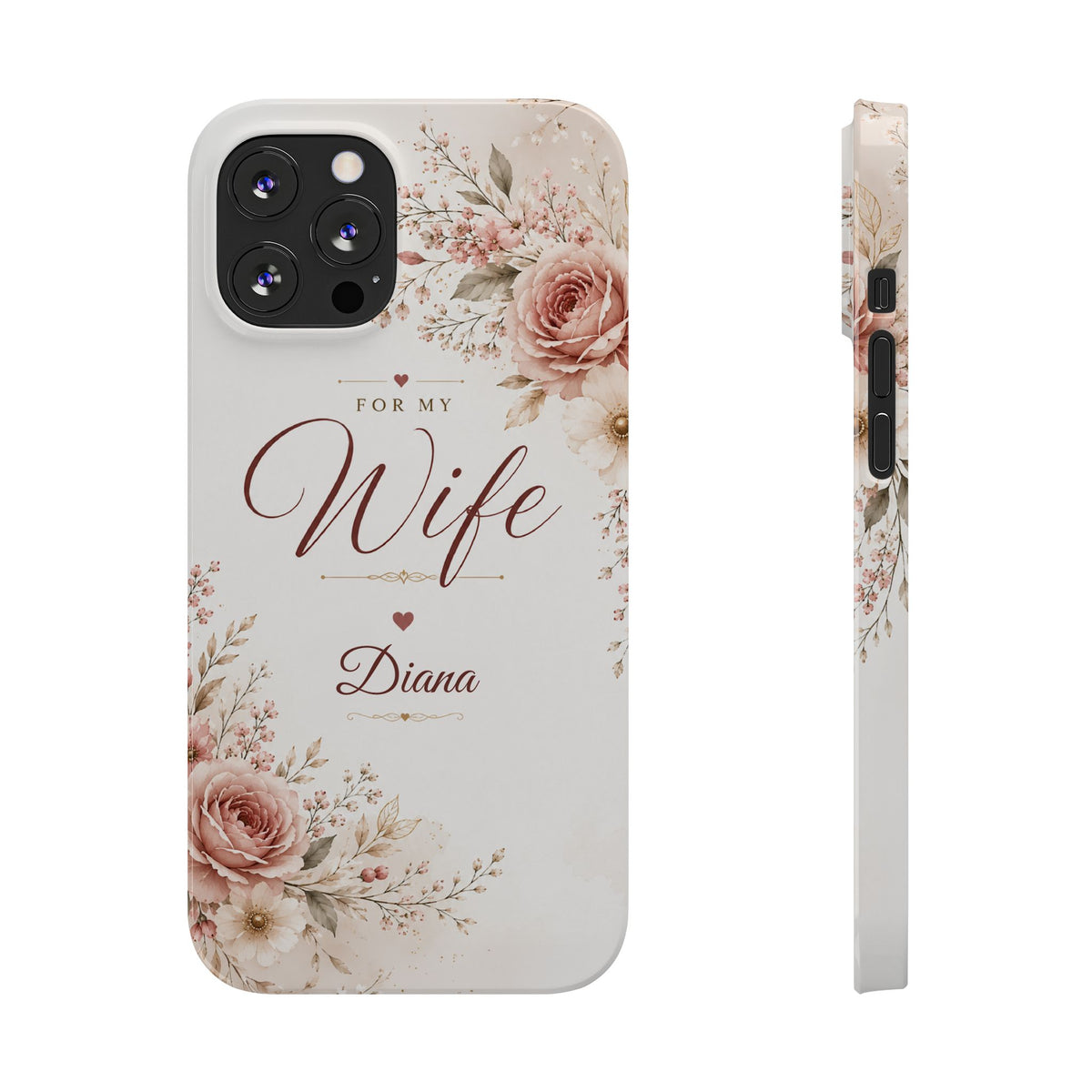 Personalized Wife Custom Name Floral Slim Phone Case Romantic Gift for Wife
