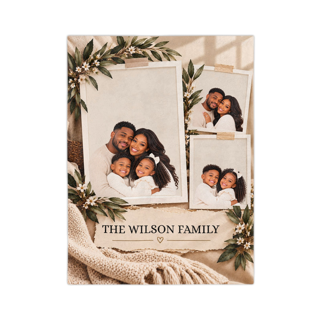 Personalized Family Blanket Custom 3 Photo Collage Blanket Family Name ...