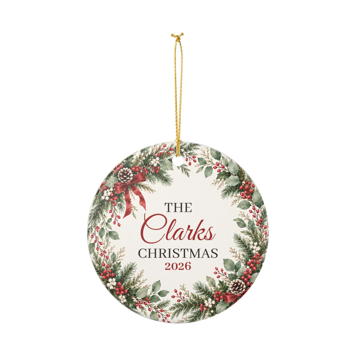 Ceramic Christmas Ornament Custom Family Name Holiday Gift
