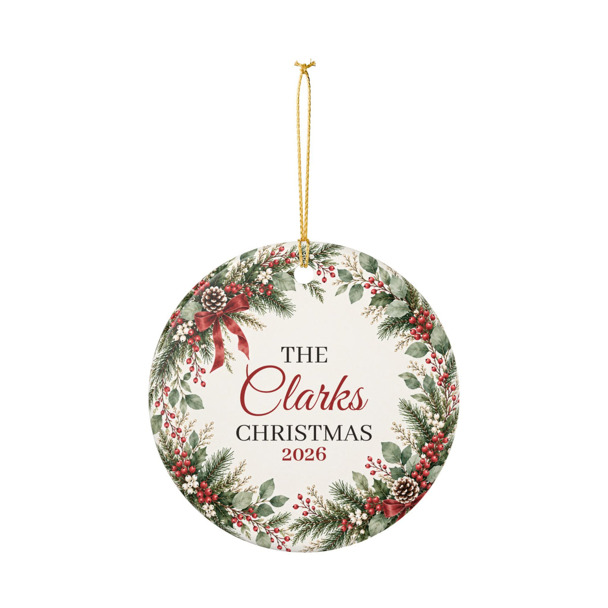 Ceramic Christmas Ornament Custom Family Name Holiday Gift