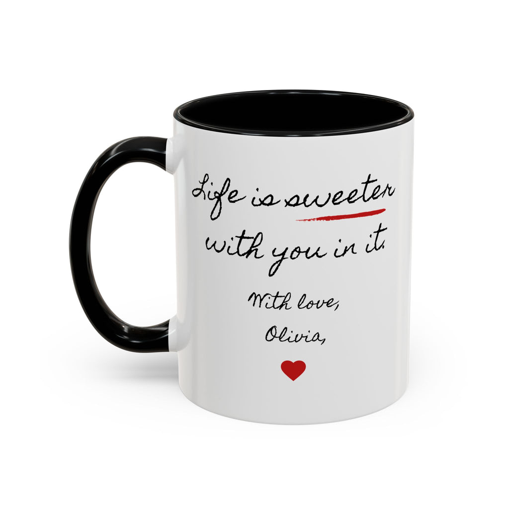 Copy of Personalized Heart Coffee Mug — "[Name], you’re the woman who makes my heart smile" (Accent 11/15oz)