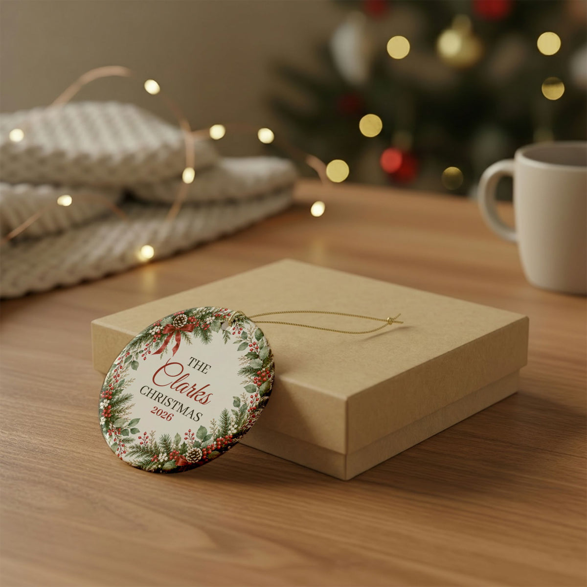 Ceramic Christmas Ornament Custom Family Name Holiday Gift
