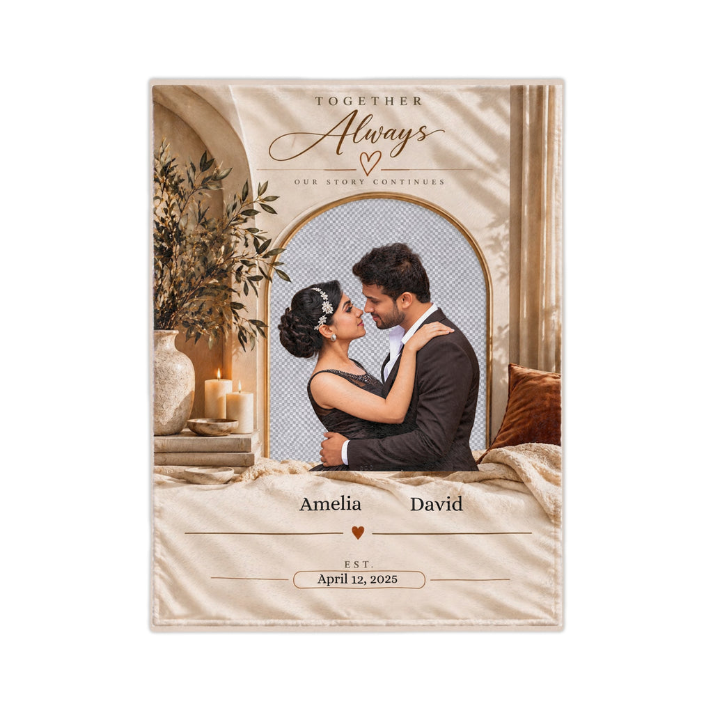 Personalized Couple Photo Blanket Custom Names and Anniversary Date Romantic Gift for Couples