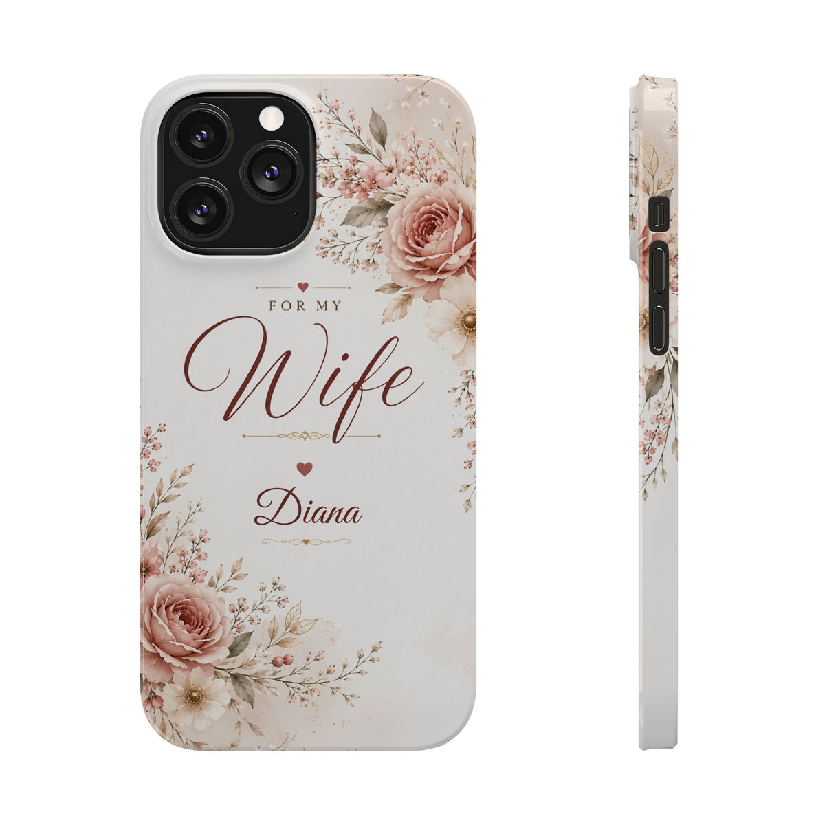 Personalized Wife Custom Name Floral Slim Phone Case Romantic Gift for Wife