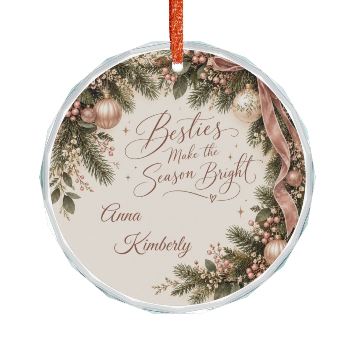 Best Friends Personalized Two Name Christmas Glass Ornament