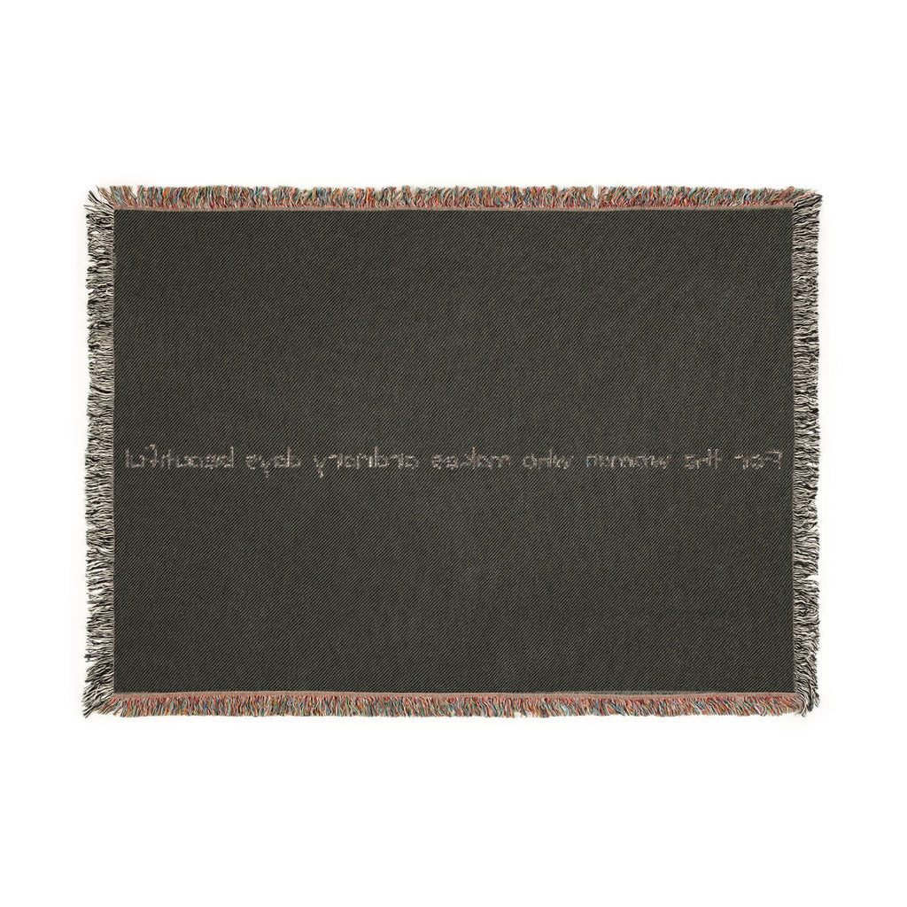 Woven Blanket — Minimal Script Fringe Throw Blanket (Cream or Charcoal)