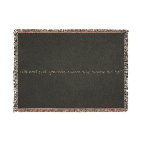 Woven Blanket — Minimal Script Fringe Throw Blanket (Cream or Charcoal)