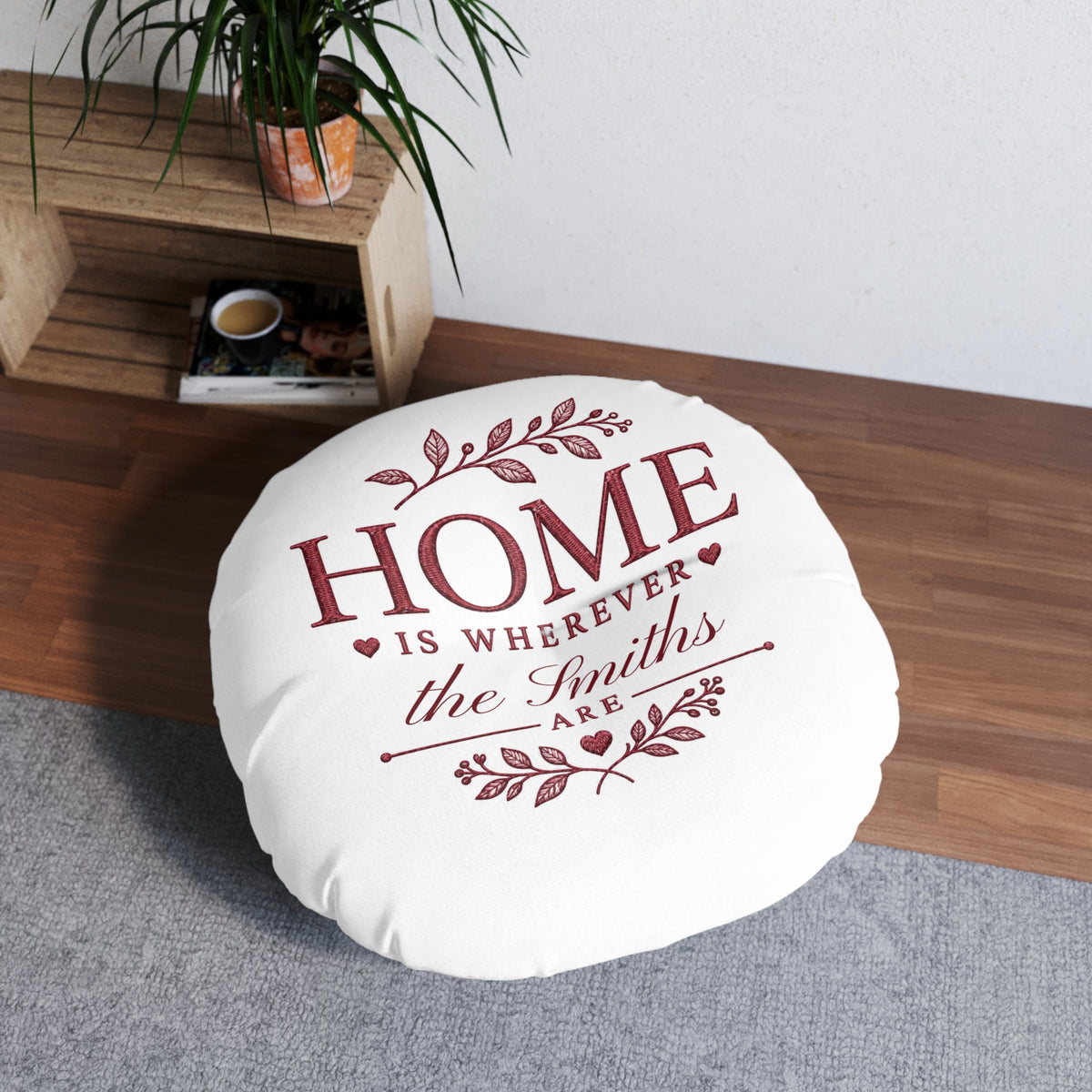 Personalized Family Name Custom Home Quote Tufted Floor Pillow Housewarming Gift