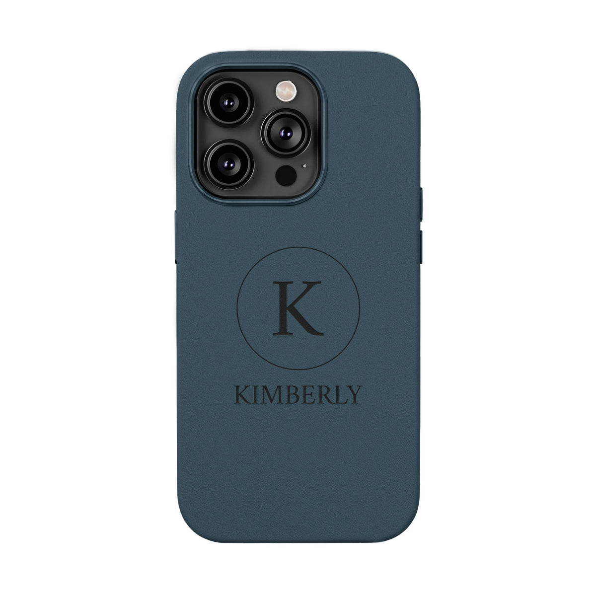 Personalized Initial & Name Circle Frame Monogram Engraved Leather Phone Case