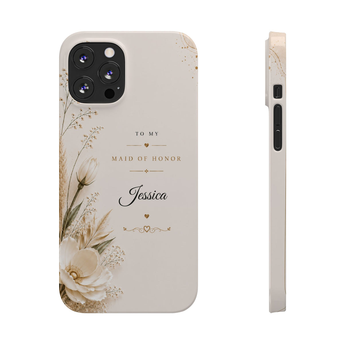 Personalized Maid of Honor Custom Name Floral Slim Case Wedding Party Gift