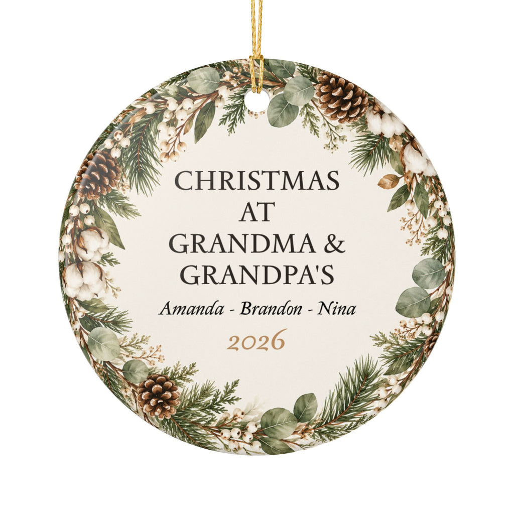 Personalized Grandkids Names Christmas Year Ceramic Ornament Granparents Keepsake