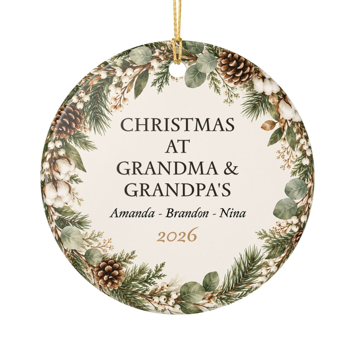 Personalized Grandkids Names Christmas Year Ceramic Ornament Granparents Keepsake