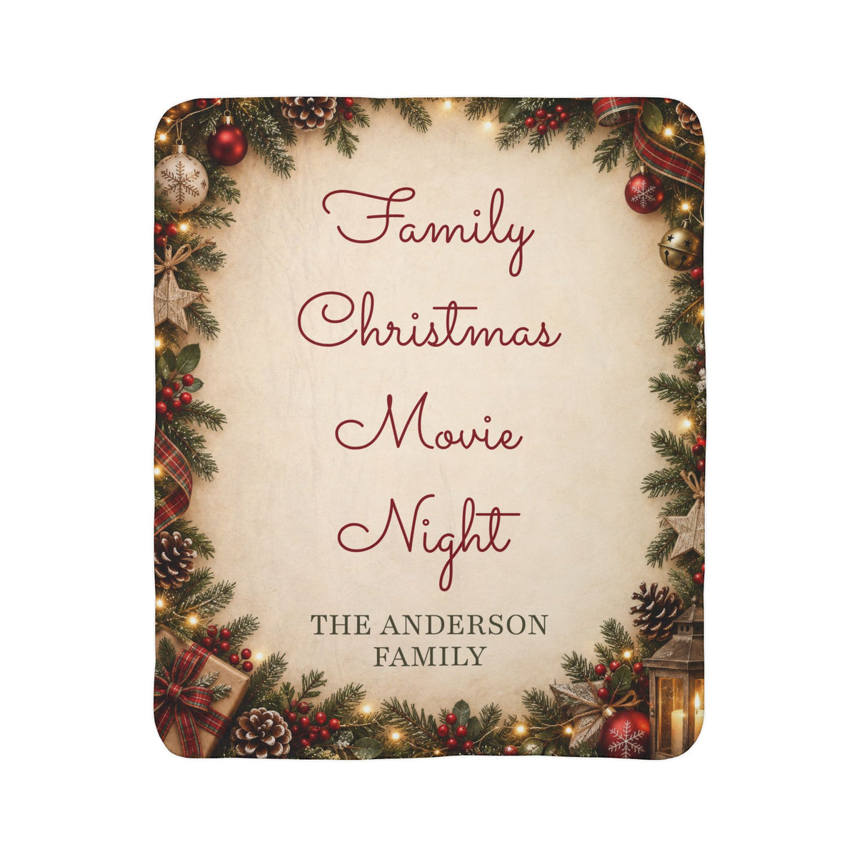 Personalized Family Christmas Family Name Sherpa Movie Night Blanket