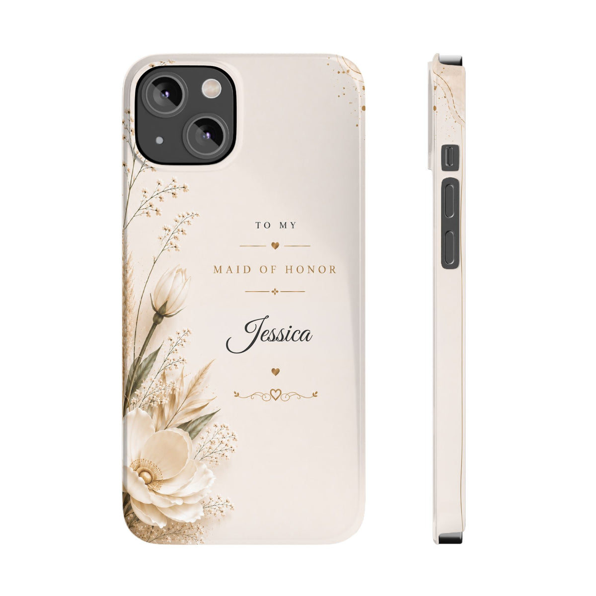 Personalized Maid of Honor Custom Name Floral Slim Case Wedding Party Gift