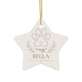 Pet name Christmas ornament with paw print in a star shape