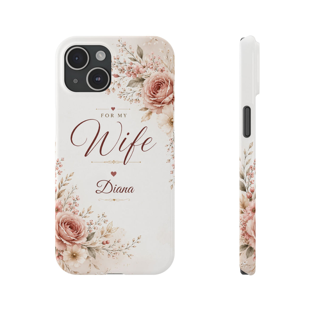 Personalized Wife Custom Name Floral Slim Phone Case Romantic Gift for Wife