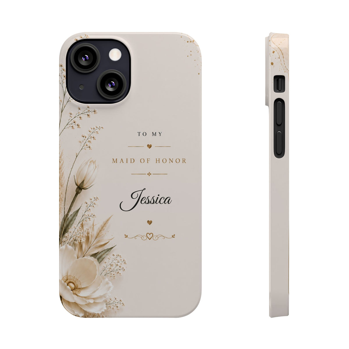 Personalized Maid of Honor Custom Name Floral Slim Case Wedding Party Gift
