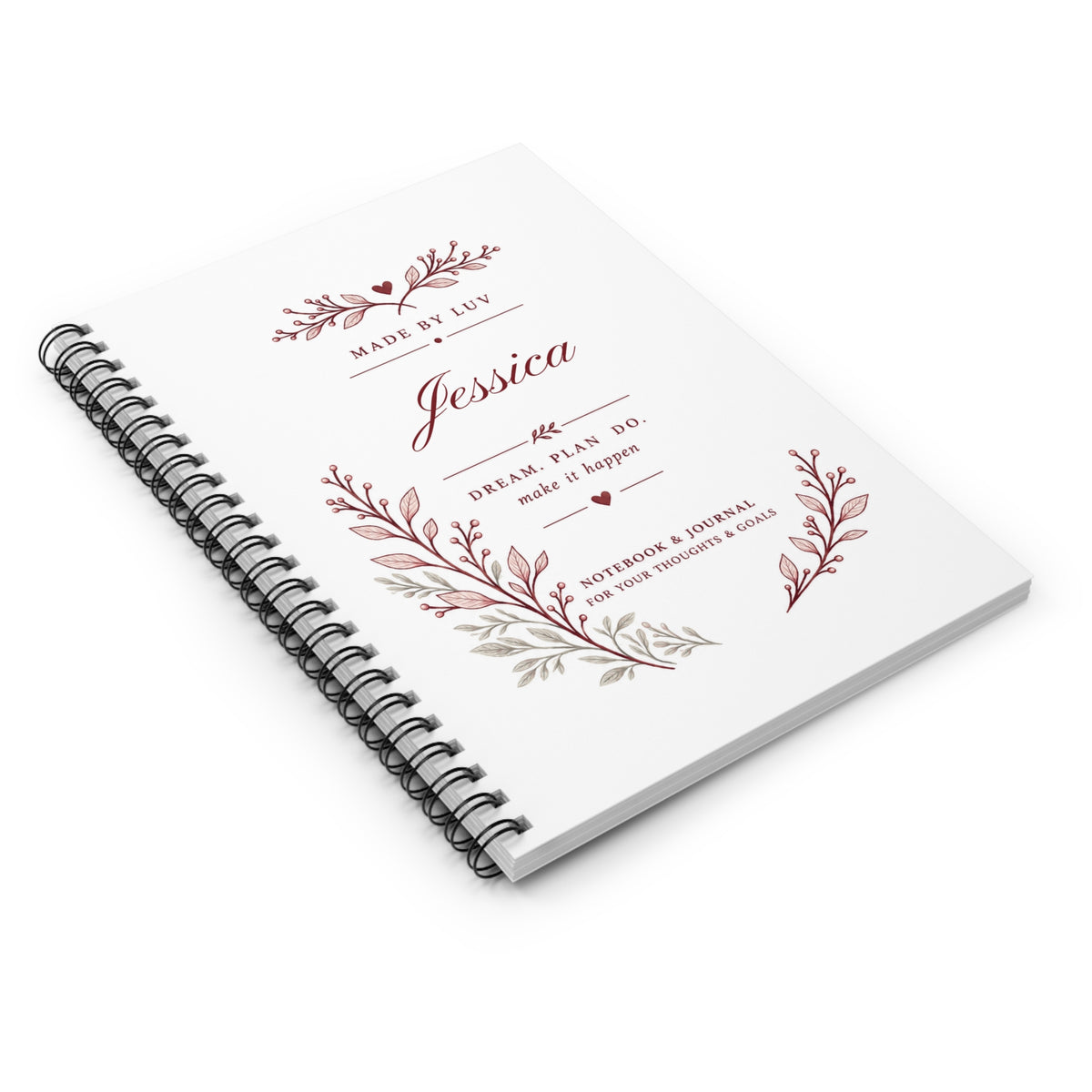 Personalized Name Spiral Notebook Custom Goal Journal Motivational Gift for Her