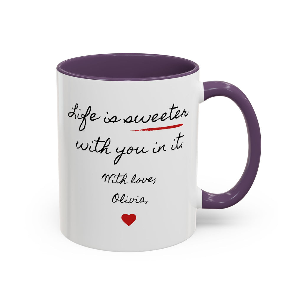 Copy of Personalized Heart Coffee Mug — "[Name], you’re the woman who makes my heart smile" (Accent 11/15oz)