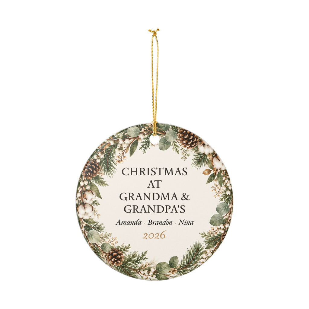 Personalized Grandkids Names Christmas Year Ceramic Ornament Granparents Keepsake