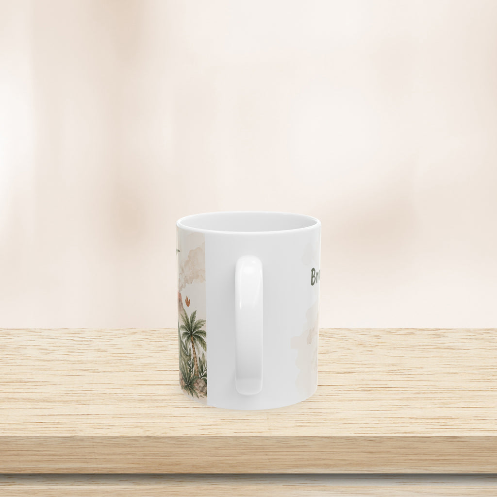 Personalized Name Kids Dinosaur Ceramic Mug Watercolor Dino Gift