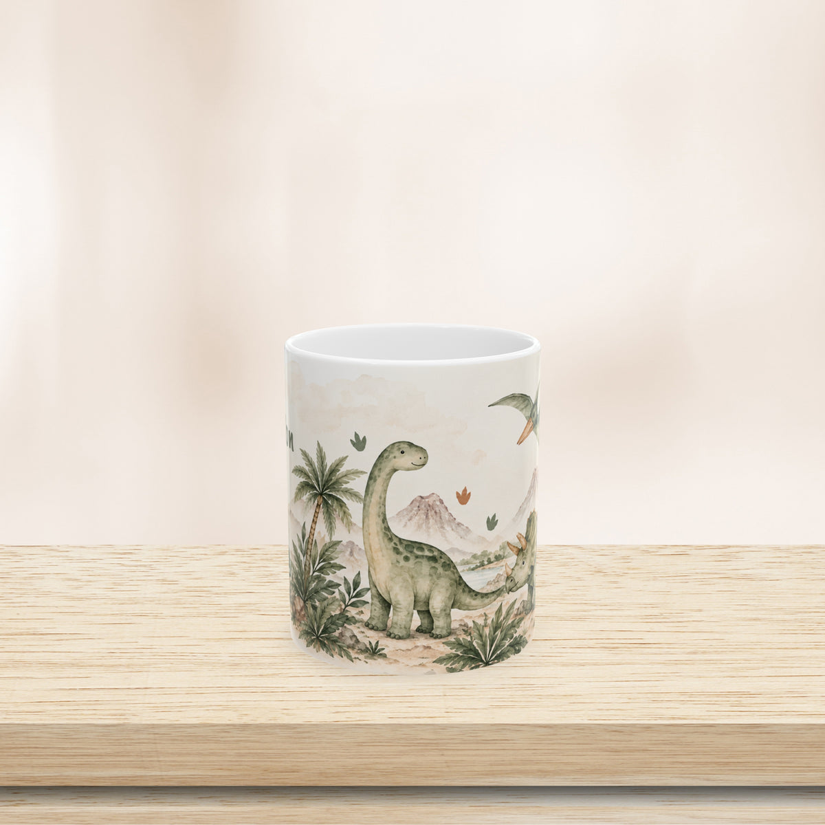Personalized Name Kids Dinosaur Ceramic Mug Watercolor Dino Gift