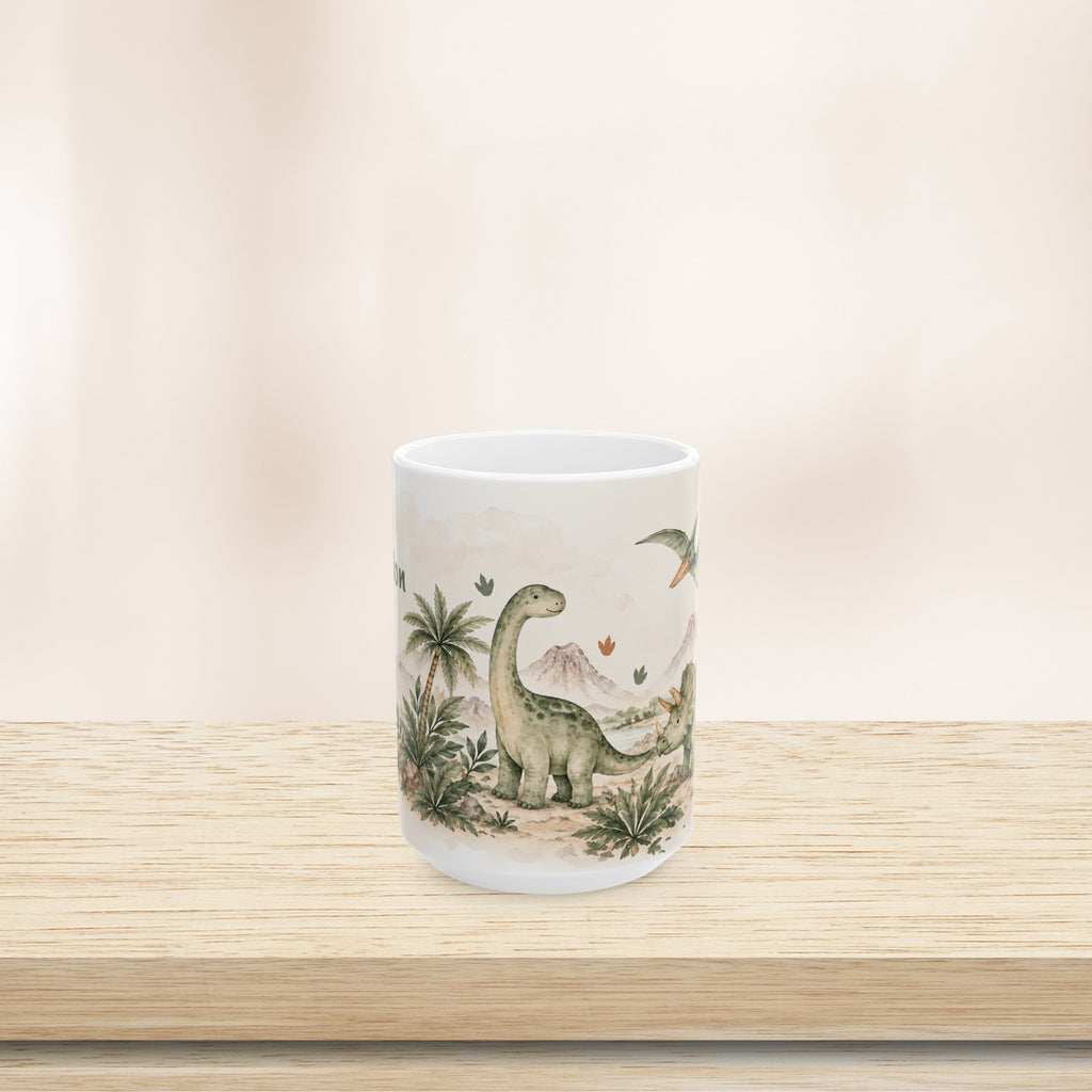 Personalized Name Kids Dinosaur Ceramic Mug Watercolor Dino Gift