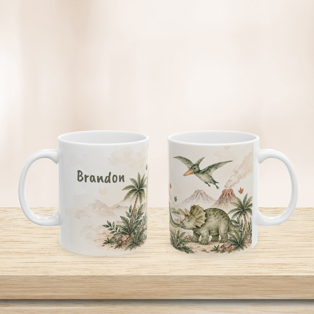 Personalized Name Kids Dinosaur Ceramic Mug Watercolor Dino Gift