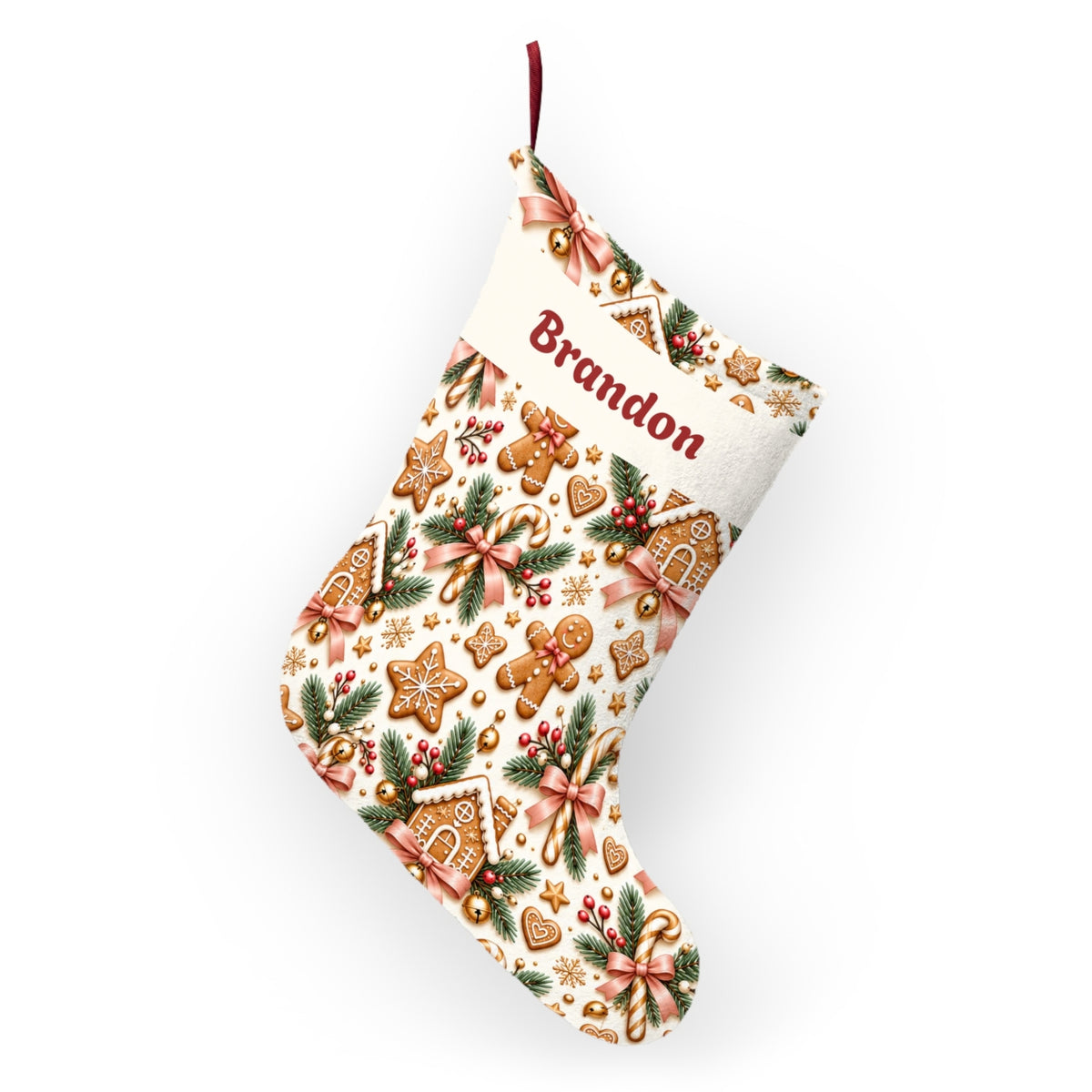 Personalized Kids Christmas Stocking Gingerbread Holiday Gift