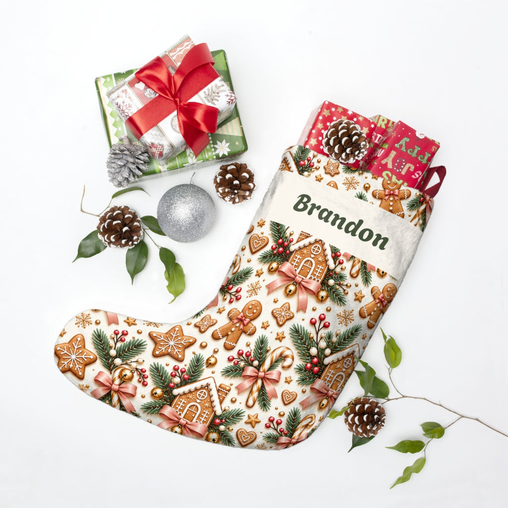 Personalized Kids Christmas Stocking Gingerbread Holiday Gift